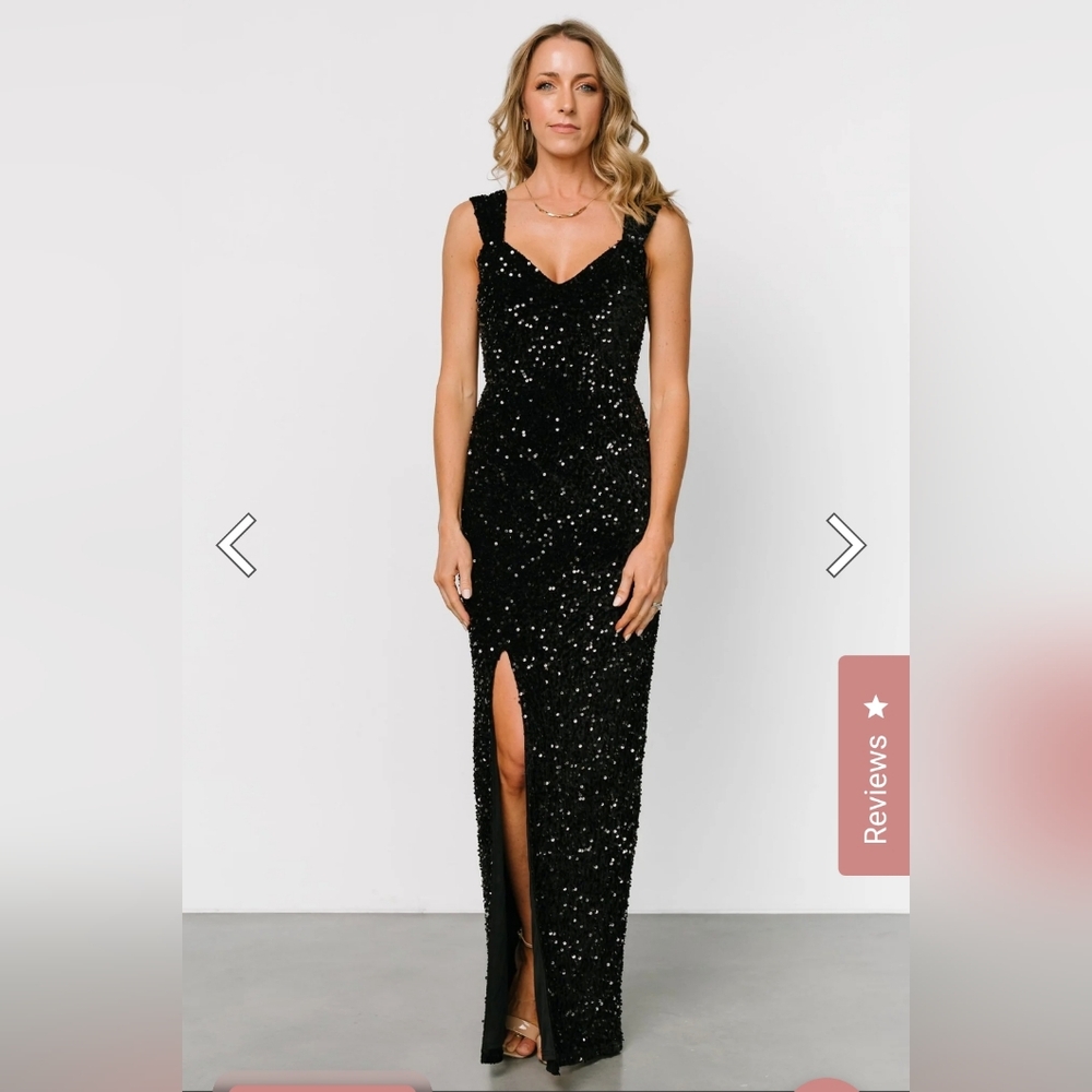 Baltic Born Black Sequin Maxi Dress with Front Slit